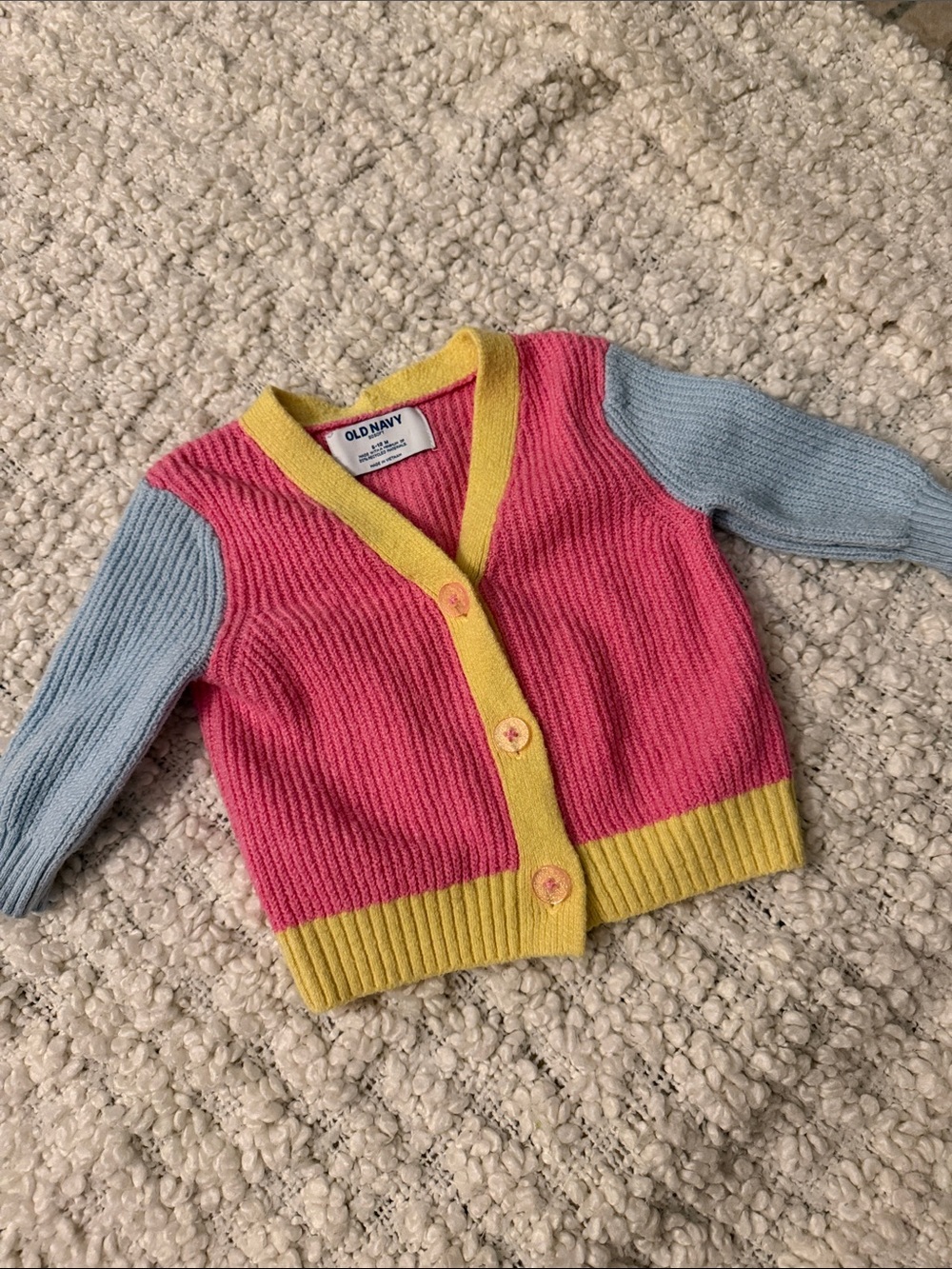 Old Navy Pink, Yellow & Light Blue Colorblock Cardigan